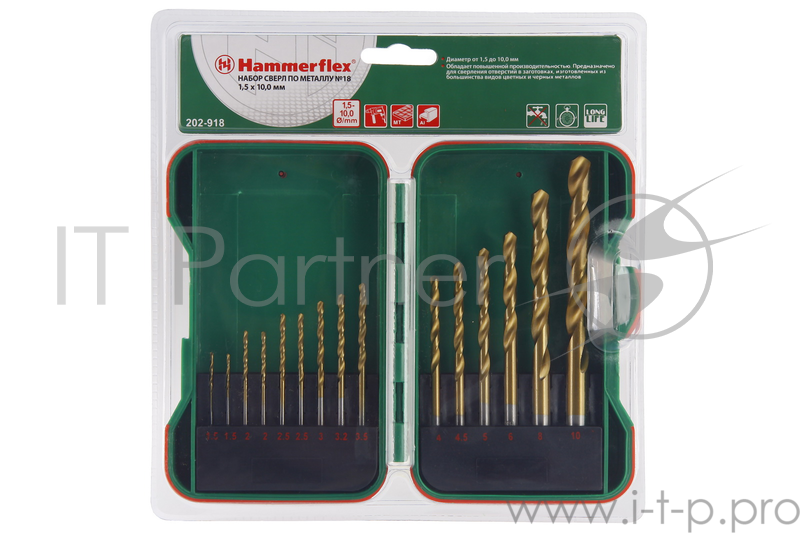 Набор сверл HAMMER Flex 202-918 DR набор No18 1,0-10мм металл, 15шт.