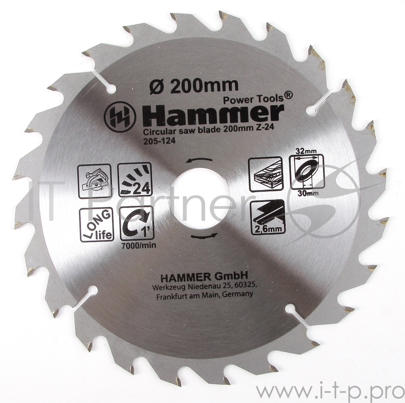 Диск пильный Hammer Flex 205-124 CSB WD 200мм*24*32/30мм по дереву