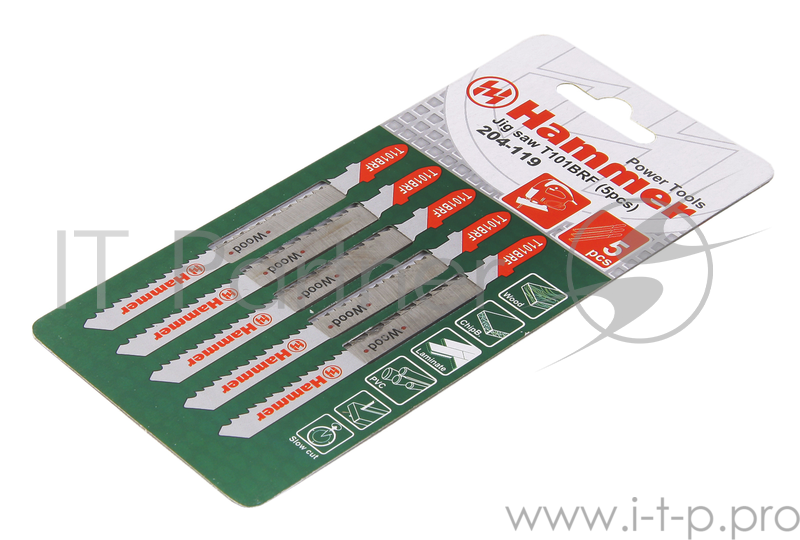 Пилка для лобзика Hammer Flex 204-119 JG WD T101BRF деревопластик, 74мм, шаг 2.5, BiM, 5шт.