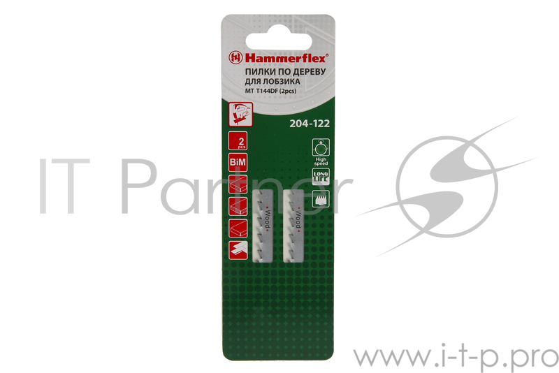 Пилка для лобзика Hammer Flex 204-122 JG MT T144DF мягкое дерево, 75мм, шаг 4.0, BiMET, 2шт.
