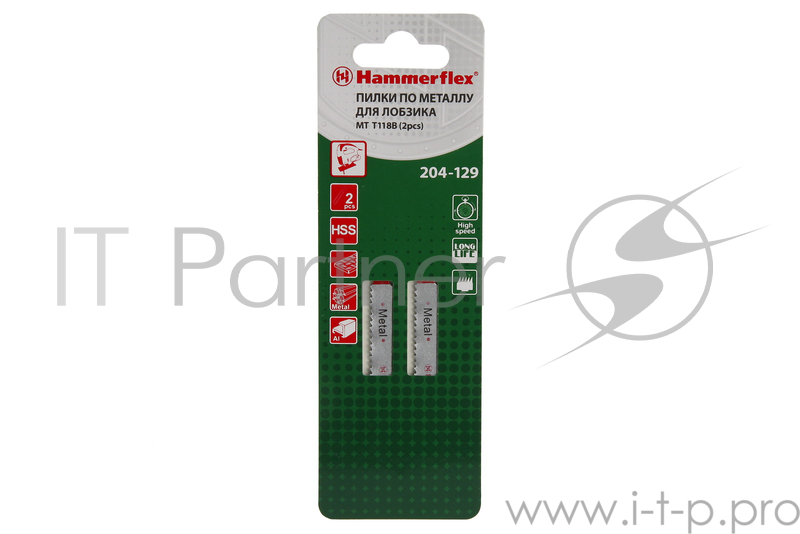 Пилка для лобзика Hammer Flex 204-129 JG MT T118B тонкий металл, 50мм, шаг 2.0, HSS, 2шт.