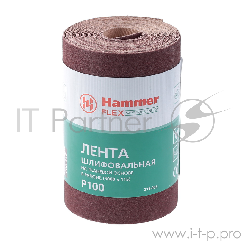 Лента шлиф. Hammer Flex 216-003 115х5м P100 ткан. основа, рулон
