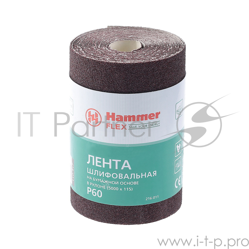 Лента шлиф. Hammer Flex 216-011 115х5м P60 бум. основа, рулон
