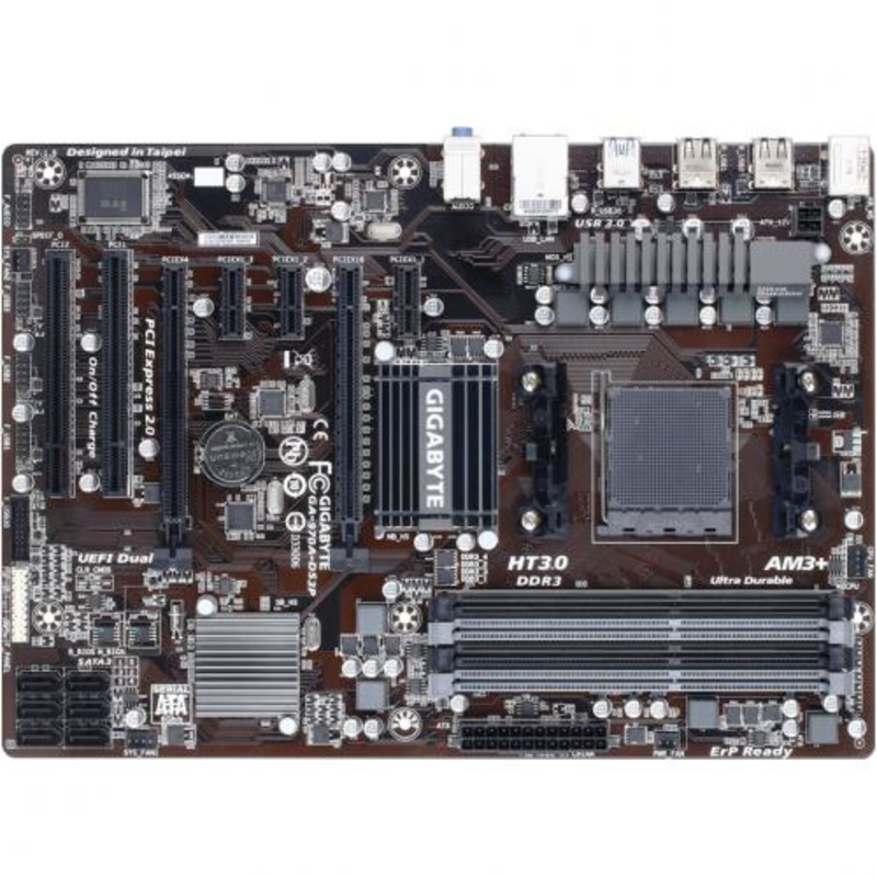 Мат. плата SocketAM3+ GIGABYTE GA-970A-DS3P (AMD 970, 4xDDR3, SATA III, RAID, 2xPCI-E, 1Гбит LAN, USB3.0, ATX)