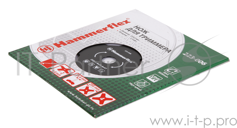 Нож для триммера Hammer Flex 223-006 закаленная сталь, 4 зуба, толщина 1,4 мм, d=255 мм