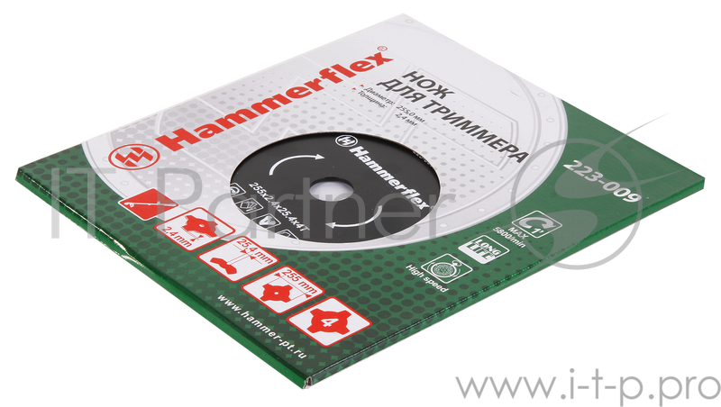 Нож для триммера Hammer Flex 223-009 закаленная сталь, круглый, 4 зуба, толщина 2,4 мм, d=255 мм