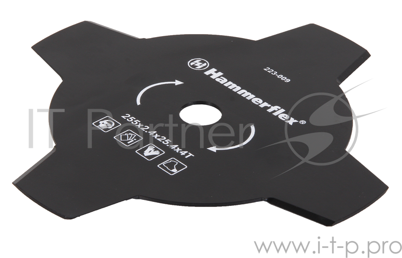 Нож для триммера Hammer Flex 223-009 закаленная сталь, круглый, 4 зуба, толщина 2,4 мм, d=255 мм