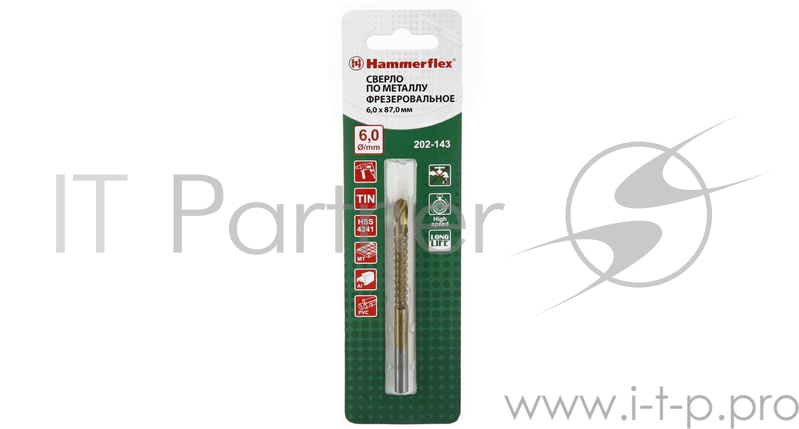Сверло HAMMER Flex 202-143 DR MT 6,0мм*87 ФРЕЗА металл, HSS-4241, TIN