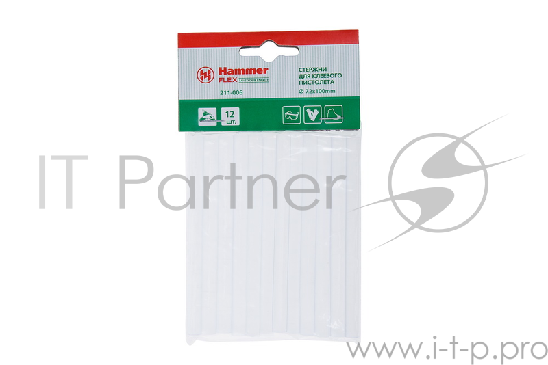 Набор стержней для клей-пистолета Hammer Flex 211-006 7.2мм, 100мм, 12шт., прозрачные