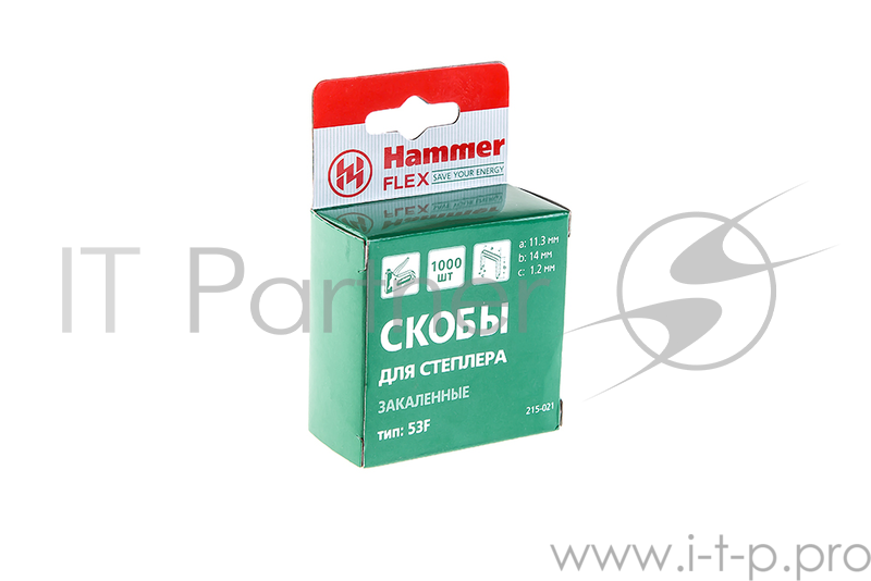 Скобы для степлера Hammer Flex 215-021 закален.14м, сечение 1,2мм, длина 11,3мм (тип 53F), 1000шт.