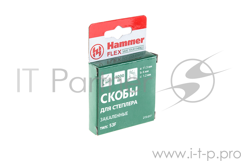 Скобы для степлера Hammer Flex 215-017 закален. 6мм, сечение 1,2мм, длина 11,3мм (тип 53F),1000шт.