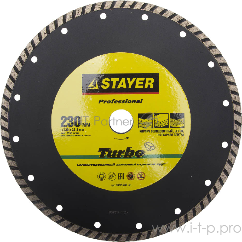 Круг алмазный STAYER PROFESSIONAL 3662-230_z01 сегмент.сухой/влажный рез 22.2х230мм