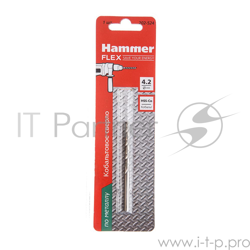 Сверло HAMMER Flex 202-524 DR CO 4,2мм*75мм кобальт M35, DIN338, HRC65-70 1шт