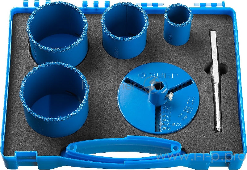 Набор коронок ЗУБР ПРОФЕССИОНАЛ 33350-H6_z01 коронки Ф33/53/67/73мм основание сверло карб/вольфрам