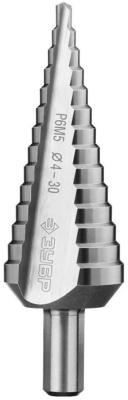 Сверло ступенчатое Зубр 29670-4-30-14_z01 d=4-30мм, 14ступ. d=4-30, L-100мм, трехгран. хв.10мм по