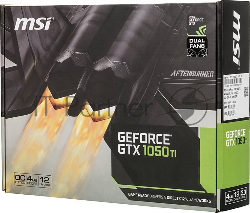 Видеокарта MSI GTX1050TI OC 4Gb GDDR5 128bit DP, DVI-D, HDMI (GTX 1050 TI 4GT OC) RTL