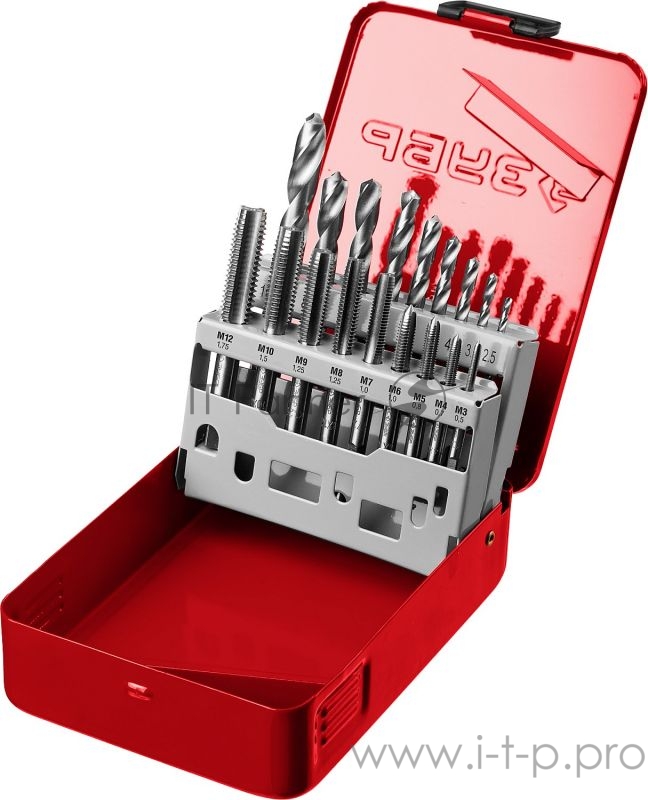 Набор ЗУБР 28115-H18_z01 МАСТЕР метчиков и плашек, сталь 9ХС, 18 предметов