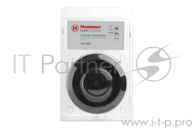 Катушка триммерная тип 1206 Hammer Flex 231-007 M10*1,25мм, диаметр лески - до 3мм, резьба левая