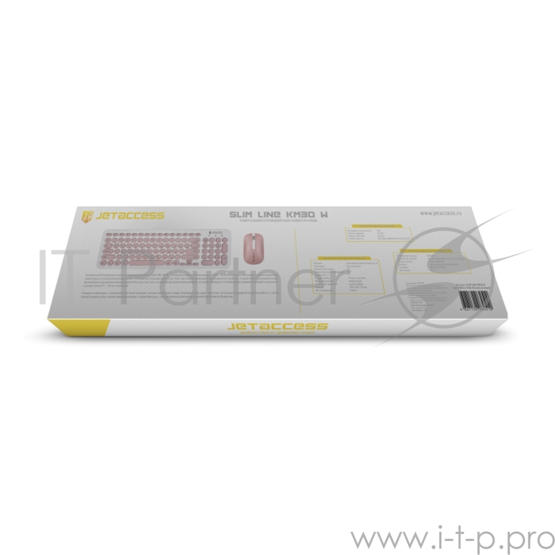 Беспроводной набор мультимедийной слим-клавиатуры и мыши Jet.A SlimLine KM30 W,1xUSB ин,бело-розовый