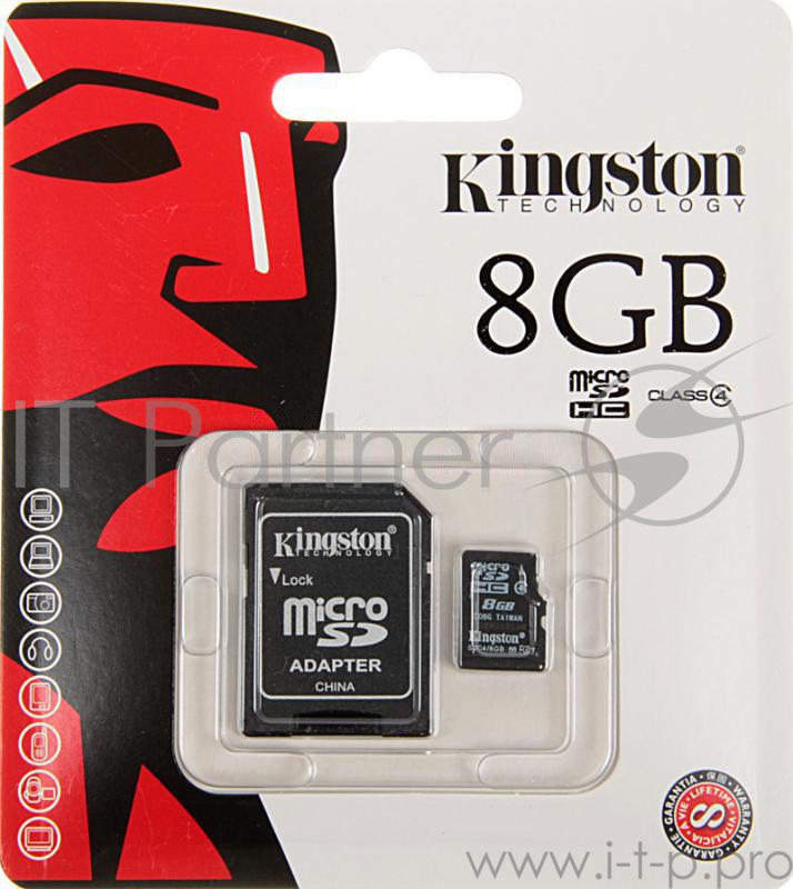 Карта памяти Micro SecureDigital 8Gb Kingston SDC4/8GB {MicroSDHC Class 4, SD adapter}