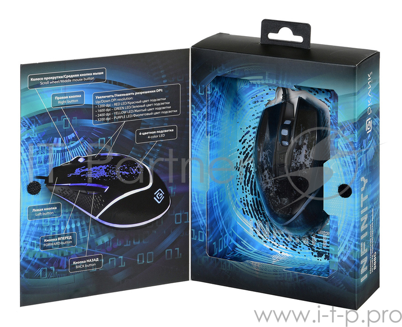 Мышь Oklick 888G черный оптическая (3200dpi) USB (6but)