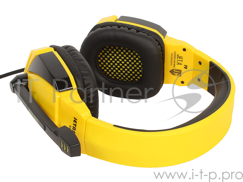 Игровая стереогарнитура Jet.A GHP-100 чёрно-жёлтая (звуковая схема 2.0, ПУ на шнуре, mini jack 3.5мм 4pin + адаптер 2x mini jack 3.5мм 3pin, кабель 2.