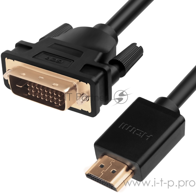 Кабель Greenconnect HDMI-DVI 3.0m черный, OD7.3mm, 28/28 AWG, позолоченные контакты, 19pin AM / 24+1M AM double link, GCR-HD2DVI1-3.0m, тройной экран