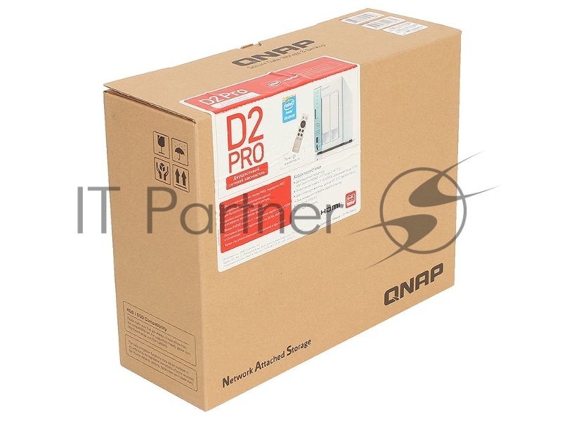 Дисковый массив QNAP D2 PRO Сетевой RAID-накопитель, 2 отсека для HDD, с функцией USB Quick Access, HDMI-порт. Intel Celeron N3060 1,6 ГГц (до 2,48 ГГц), 1 ГБ