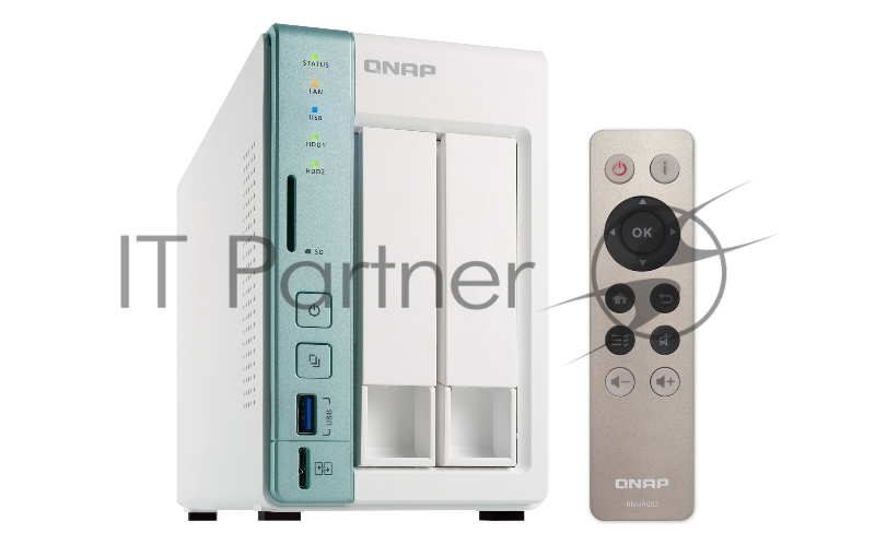 Дисковый массив QNAP D2 PRO Сетевой RAID-накопитель, 2 отсека для HDD, с функцией USB Quick Access, HDMI-порт. Intel Celeron N3060 1,6 ГГц (до 2,48 ГГц), 1 ГБ