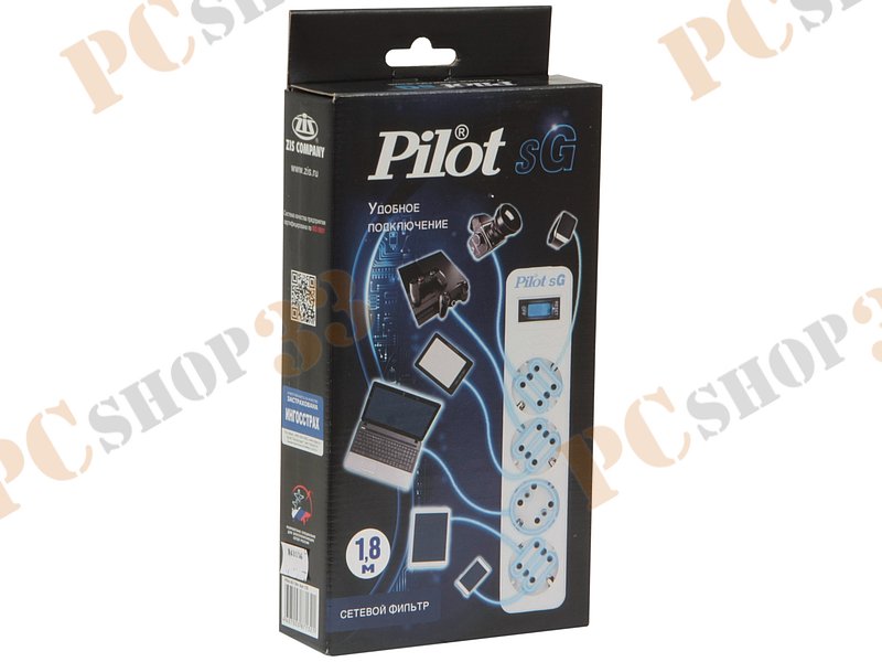 Сетевой фильтр на 4 розетки ZIS Pilot sG, серый (1.8м)