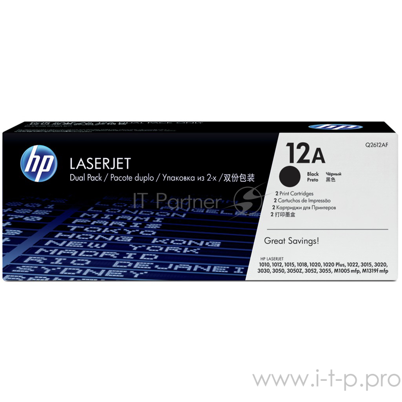 Тонер-картридж HP Q2612AF черный двойная упаковка для LaserJet 1010/1012/1015/1020/1022/3015/ 2 х 2000 стр.