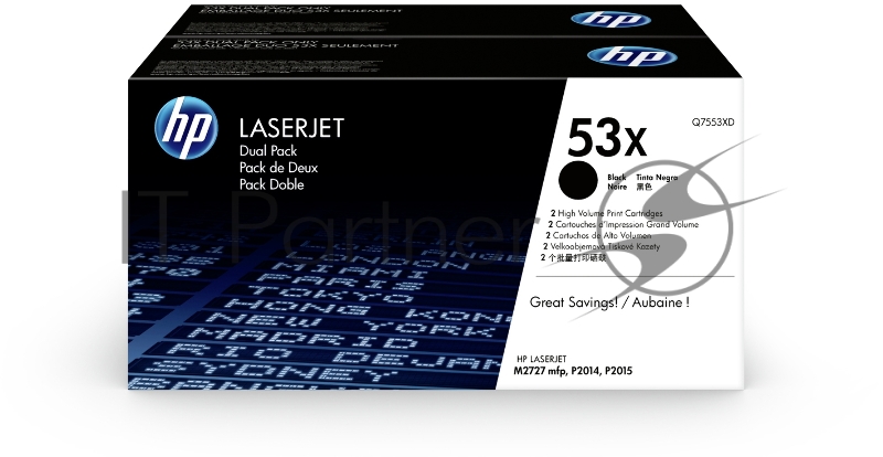 Расходные материалы HP Q7553XD Картридж, Black{LaserJet P2015, Black, 2-pack, (2 x 7000стр.)}