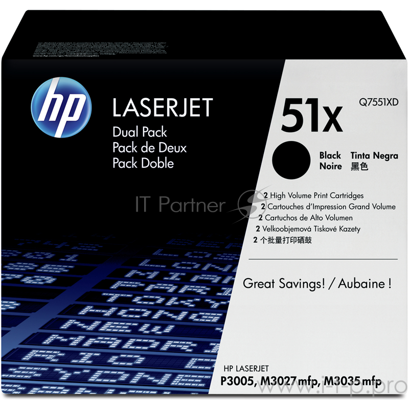 Расходные материалы HP Q7551XD Картридж ,Black{LaserJet P3005/M3027mfp/M3035mfp, Black, 2-pack, (2 x 13000стр.)}