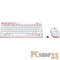 Комплект клавиатура + мышь Logitech MK240 Nano 920-008212, беспров., бело-красный (USB)