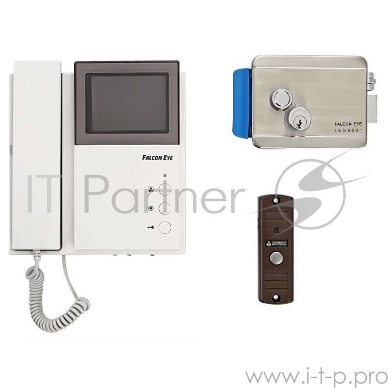 Комплект видеодомофона Falcon Eye Энтер Ч-б видеодомофон + вызывная накладная панель + замок электромеханический + блок питания