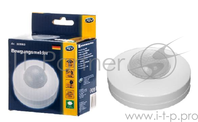Датчик движения REV RITTER DDP-3 1200Вт дальность12м от -20 до +40°C IP20 белый