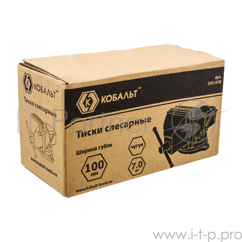 Тиски КОБАЛЬТ 245-978 слесарные поворотные ширина губок 100мм захват 100мм 7кг наковальня коробка