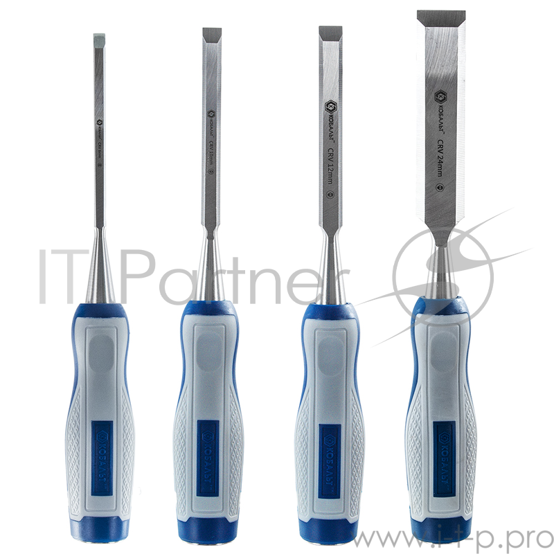 Набор стамесок КОБАЛЬТ 245-671 плоских: 6. 12. 18. 24 х 140 мм. CR-V. двухкомпонентная рукоятка (4