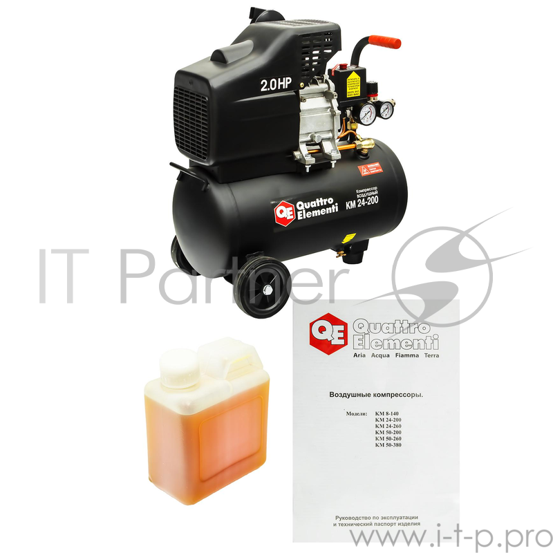 Компрессор QUATTRO ELEMENTI 248-467 KM 24-200 поршневой масляный 200л/мин 24л 2л.с 8 бар 23кг