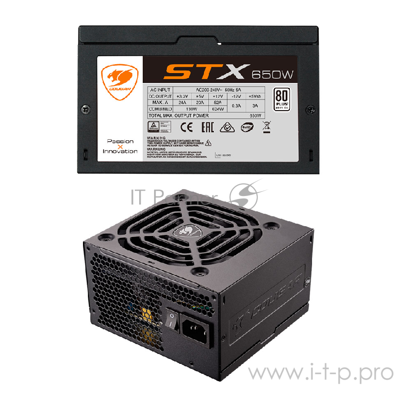 Блок питания Cougar STX 650 Блок питания STX 650 (Разъем PCIe-2шт,ATX v2.31, 650W, Active PFC, 120mm Fan, 80 Plus) STX650 Retail