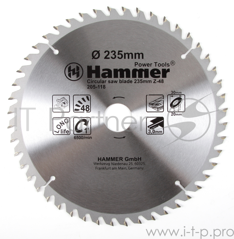 Диск пильный Hammer Flex 205-118 CSB WD 235мм*48*30/20мм по дереву