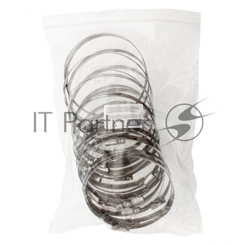 Хомуты СИБРТЕХ нержав, сталь, стандартное болтовое крепление 90-110мм 25шт/уп,ширина 9мм 47588