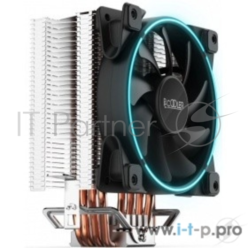 Вентиляторы PCCooler GI-X4 Кулер GI-X4 S775/115X/AM2/AM3/AM4 (24 шт/кор, TDP 145W, вент-р 120мм с PWM, Blue LED FAN, 4 тепловые трубки 6мм, синяя LED подсветка, 1000-1800RPM, 26.5dBa)
