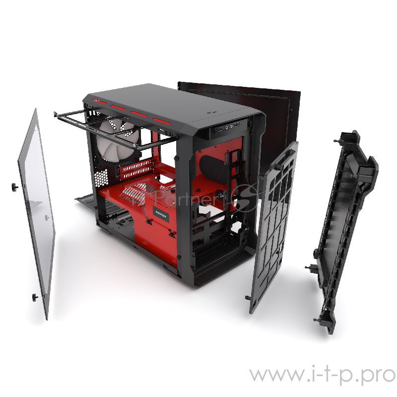 Корпус PHANTEKS Enthoo Evolv IT, Black-Red Edition, RGB LED иллюминация, боковая панель Tempered Glass, Mini ITX