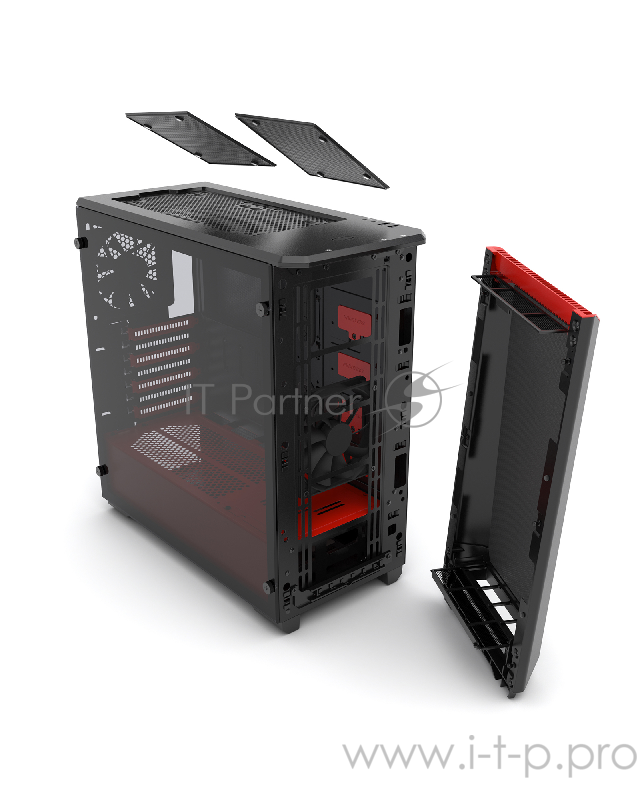 Корпус PHANTEKS Eclipse P400S, Black-Red, 3-SPEED FAN CONTROLLER, RGB LED иллюминация, звукоизоляционные панели, боковая панель Tempered Glass, Mid-Tower