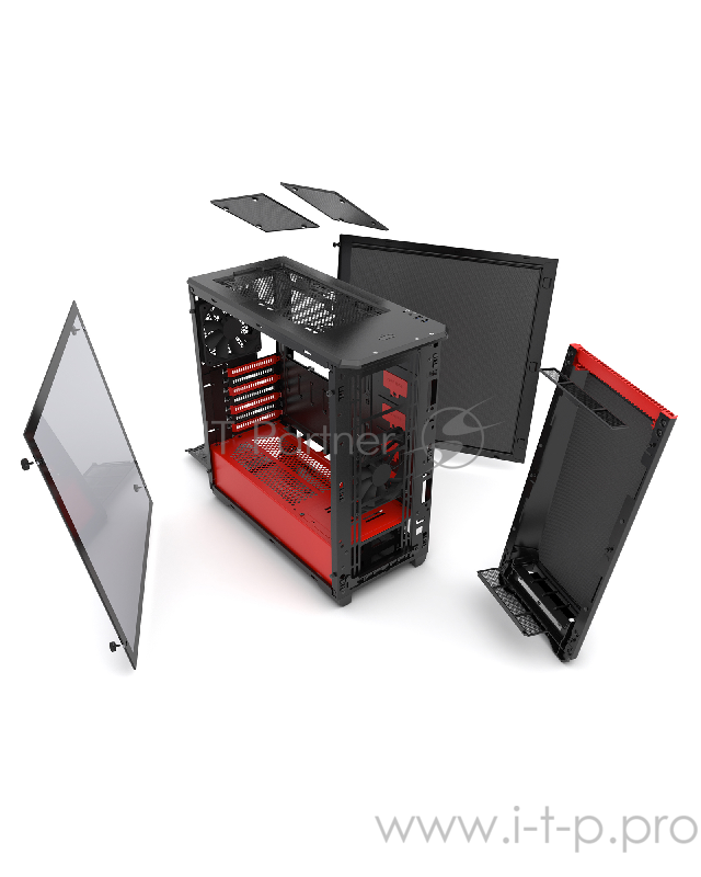 Корпус PHANTEKS Eclipse P400S, Black-Red, 3-SPEED FAN CONTROLLER, RGB LED иллюминация, звукоизоляционные панели, боковая панель Tempered Glass, Mid-Tower