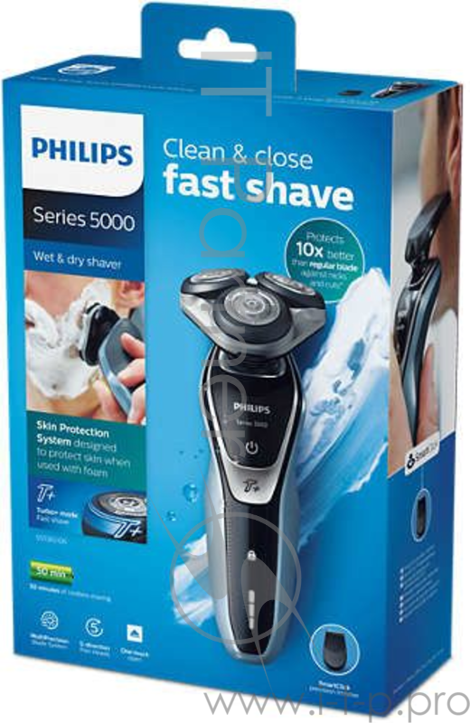 Бритва роторная Philips S5530/06 реж.эл.:3 питан.:аккум. голубой/черный