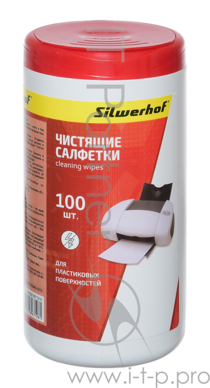 Салфетки Silwerhof 671215 для пластиковых поверхностей туба 100шт влажных