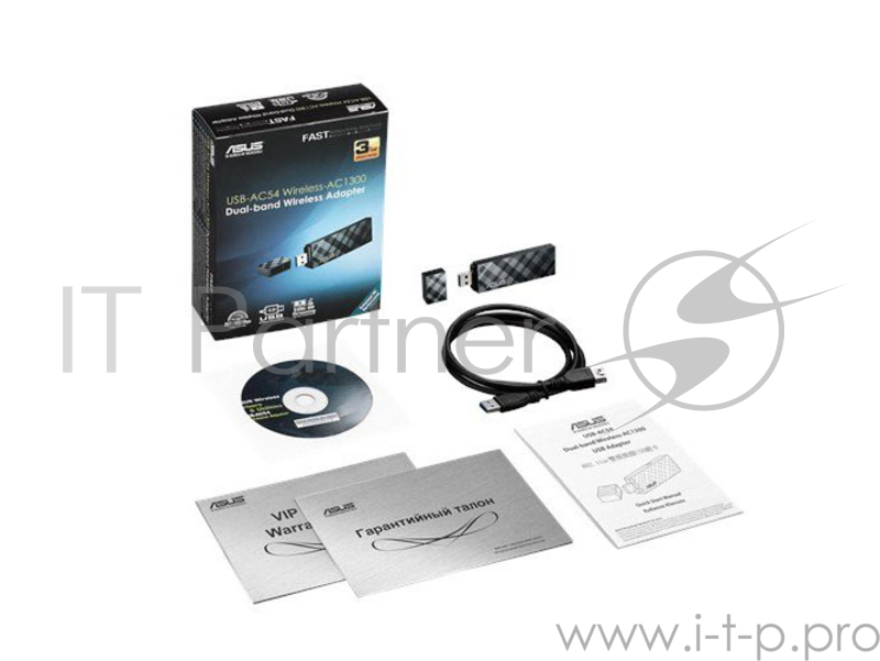 Беспроводная сетевая карта ASUS USB-AC54 Двухдиапазонный беспроводной USB-адаптер стандарта 802.11a/b/g/n/ac USB 3.0