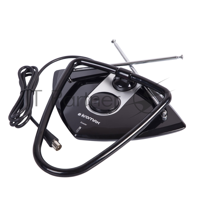 Телевизионная антенна Kromax TV FLAT-06 black Комн. акт. антенна, VHF: 87,5-230 МГц, UHF: 470-860 МГц, коэф. ус 30dB питание: адапт. в комплекте